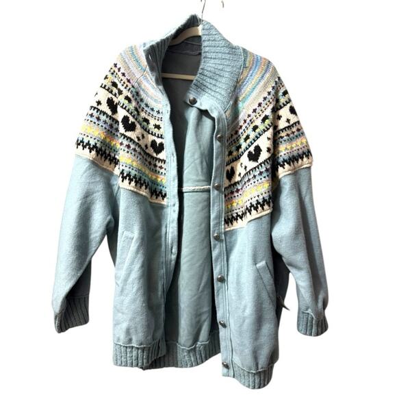 Free People Oversized Cardigan Large Emily Blue NWT - Picture 8 of 11